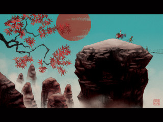 Man cliff tree red sun - a cliff free wallpaper