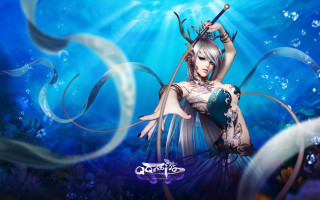 Woman sword blue underwater scene - fantasy artwork free wallpaper for desktop