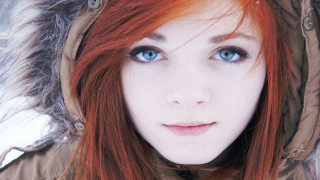 Redhair blueeyes woman furhoodie jacket - a hood free wallpaper