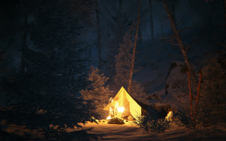 Tent lit snow night woods - a tent free wallpaper