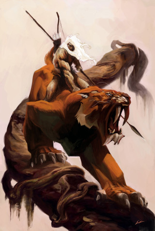 Man riding tiger rock sword - free sci-fi wallpaper