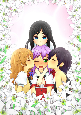 Three girls kissing flower field - a field of flowers free wallpaper for mobile