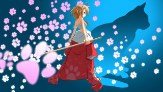 Woman red dress cat paw - ukiyoe free wallpaper