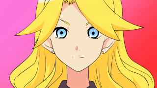 Blonde ponytail blueeyes blackshirt pinkbackground 2 - a blonde free wallpaper