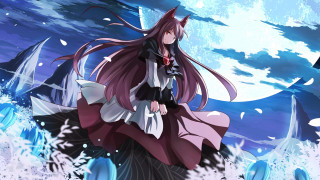 Anime girl longhair snow moon - a full moon behind her free wallpaper