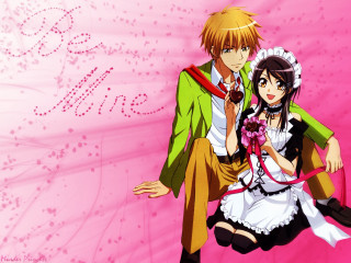 Anime couple pink background apron - a pink background behind them free wallpaper