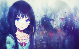 Girl blue eyes rain window - rain free wallpaper for desktop
