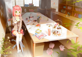 Girl sitting table food plant - a girl sitting free wallpaper