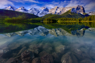 Mountain range reflection still lake 6 - rock and trees free wallpaper