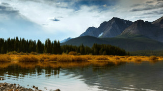 Lake mountains trees cloudy sky 38 - bob ross free wallpaper