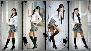 Woman skirt tie posing pictures - free retro wallpaper