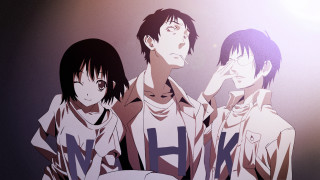 Anime characters standing room light - a wall behind them free wallpaper