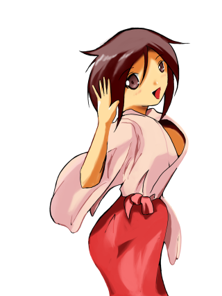 Woman red skirt talking cell - context art free wallpaper for mobile