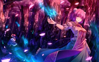 Woman purple dress forest blue - a purple light free wallpaper