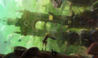 Woman standing ledged green yellow - a ledge in front free wallpaper