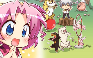 Cartoon girl pink hair animals - many free wallpaper