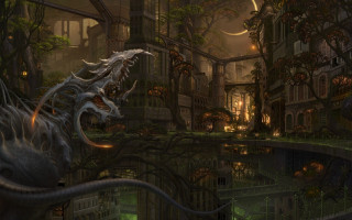 Dragon city buildings trees background - a dragon free wallpaper for desktop