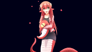 Woman redhair dragon tail black - kawaii free wallpaper for desktop