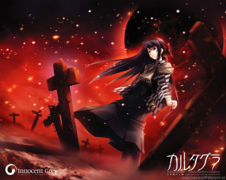 Woman black dress cross red - star and a moon free wallpaper