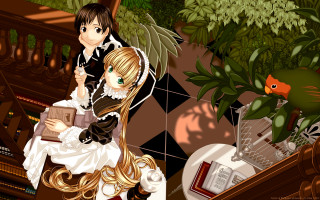 Anime couple bench room plants - a bench in a room free wallpaper