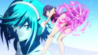Girl blue hair pink dress 2 - dynamic pose free wallpaper