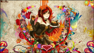 Woman red hair food plate - flower and hearts free wallpaper