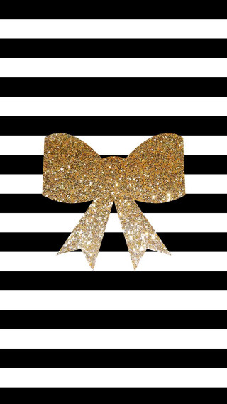 Gold bow black white striped - plain background free wallpaper for mobile
