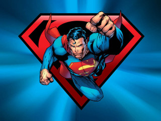 Man superman suit flying fist - heroic pose free wallpaper