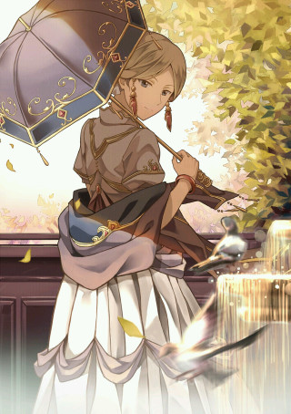 Woman dress umbrella tree leaves - rpg portrait free wallpaper