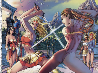 Cartoon women swords man suit - woman free wallpaper for desktop