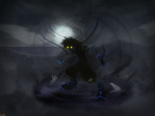 Cartoon character running dark full - a foggy sky behind free wallpaper