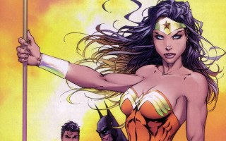 Woman bikini sword man suit - a comic book free wallpaper