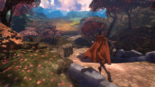 Woman red cape forest path - a path in a forest free wallpaper