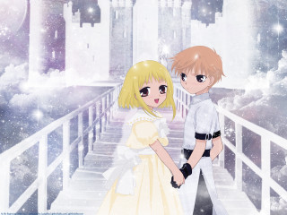 Anime characters bridge castle background - a castle in the background free wallpaper