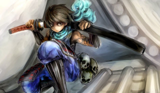 Woman sword skull arm shoulder - her shoulder free wallpaper