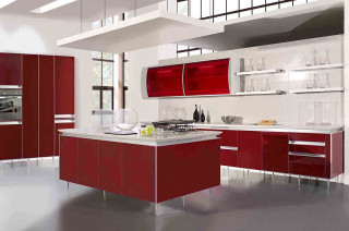 Kitchen red white countertop cabinet - a kitchen free wallpaper