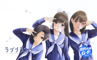 Three anime girls blue outfits - their head free wallpaper for desktop
