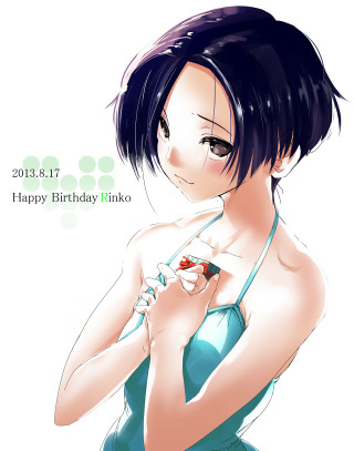 Woman blue dress red object - happy free wallpaper for mobile