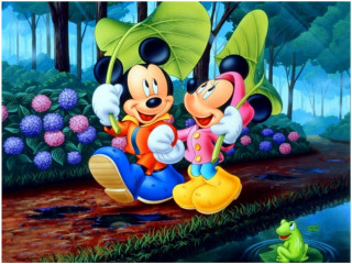 Mickey minnie mouse woods frog 2 - a pointillism painting free wallpaper