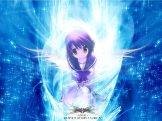 Purple hair angel wings blue - a anime character free wallpaper