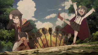 Anime characters wall trees clouds - destructive free wallpaper for desktop