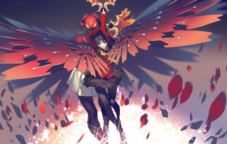 Woman red bird wings head - a red bird free wallpaper