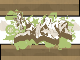 Graffiti wall man green white - a brown stripe free wallpaper