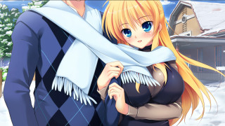 Man woman standing snow together - a sweater free wallpaper