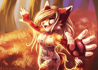 Cartoon woman cat costume forest - cheerful free wallpaper