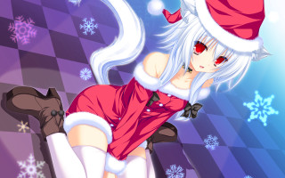 Girl santa hat dress checkered - floor free wallpaper for desktop