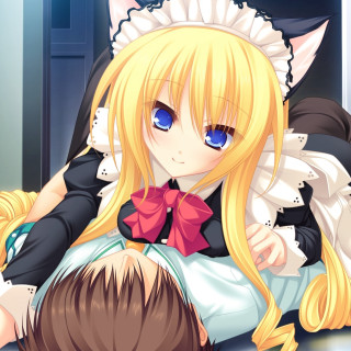 Anime girl blonde cat ears 4 - blue eye free wallpaper for tablet