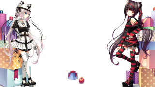 Anime characters presents white background - free hearts wallpaper