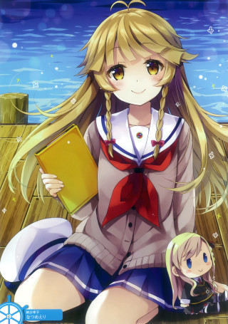 Girl sitting dock book doll - free ship wallpaper for mobile