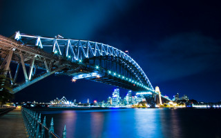 Bridge water city night lights 30 - free neon wallpaper for desktop